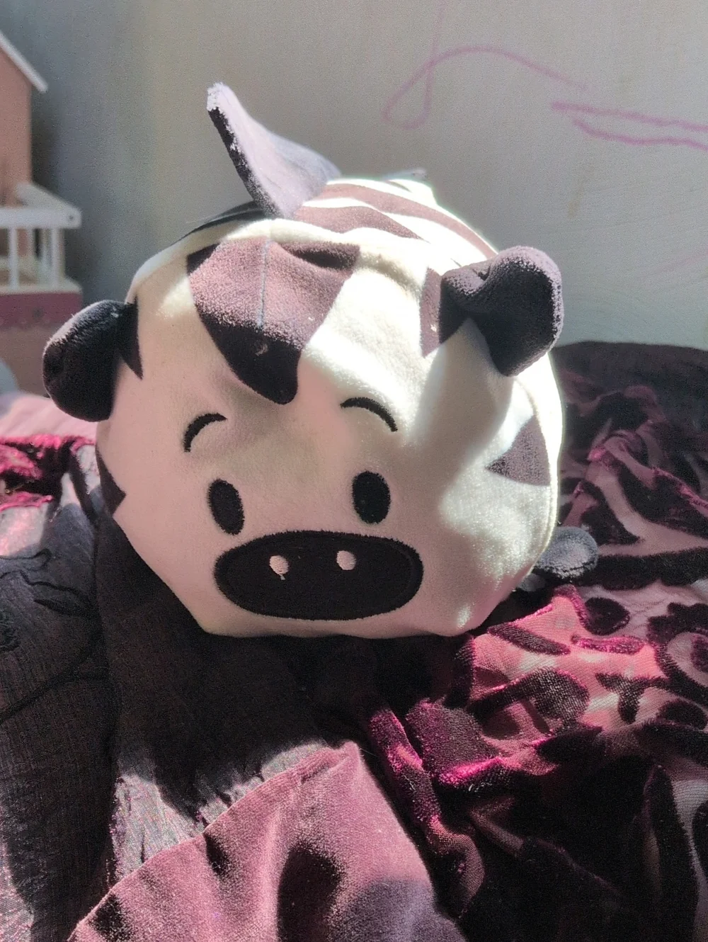 Plush Cow Kids Pillow - Soft Black and Cream Stuffed Accessory